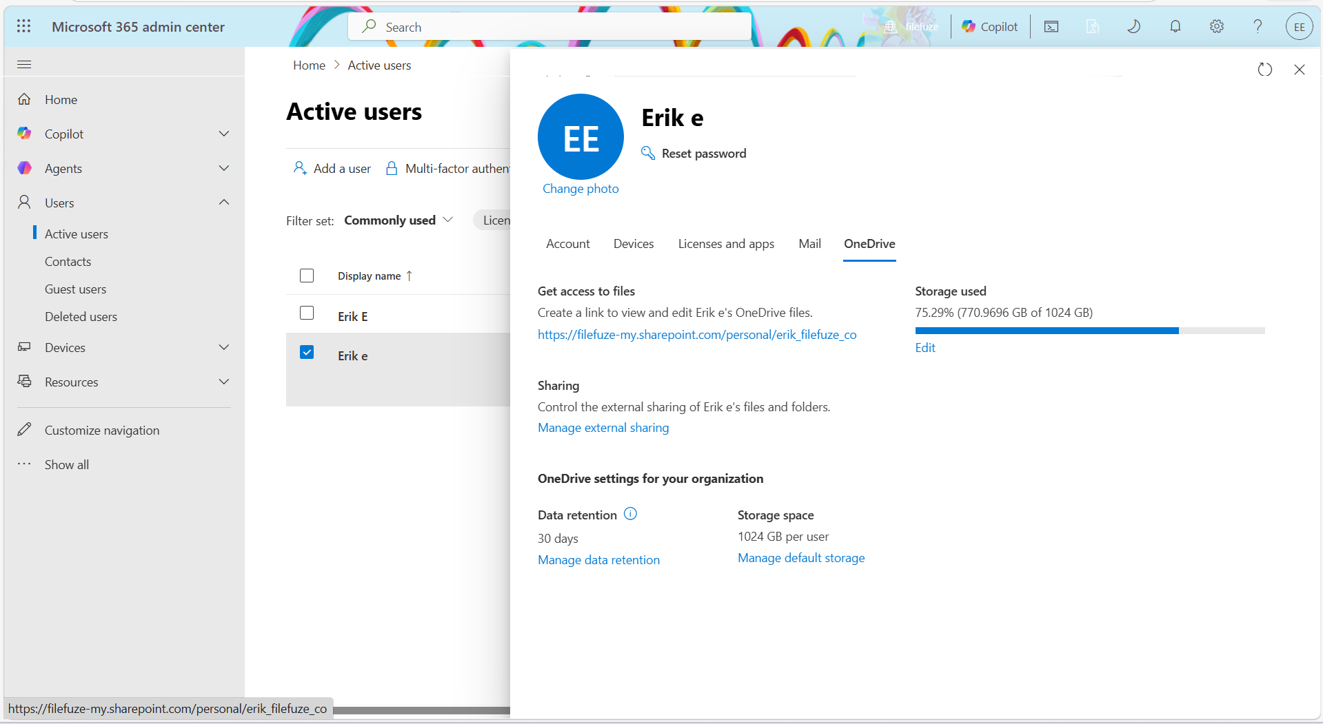 Creating link to files for an OneDrive user