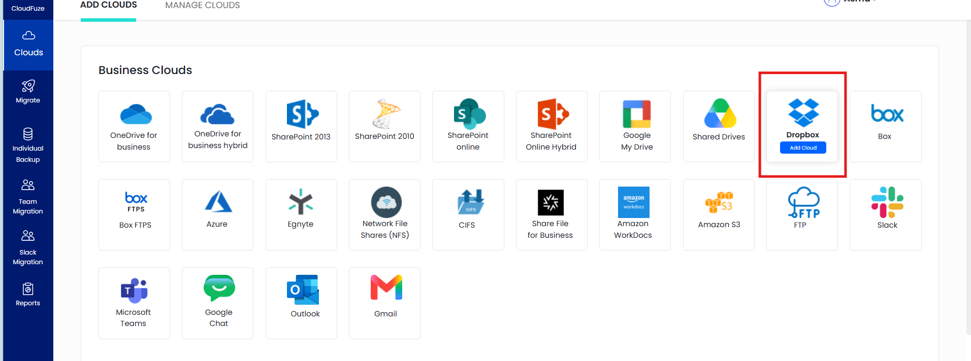 Step 2 Add Dropbox Business Account to CloudFuze