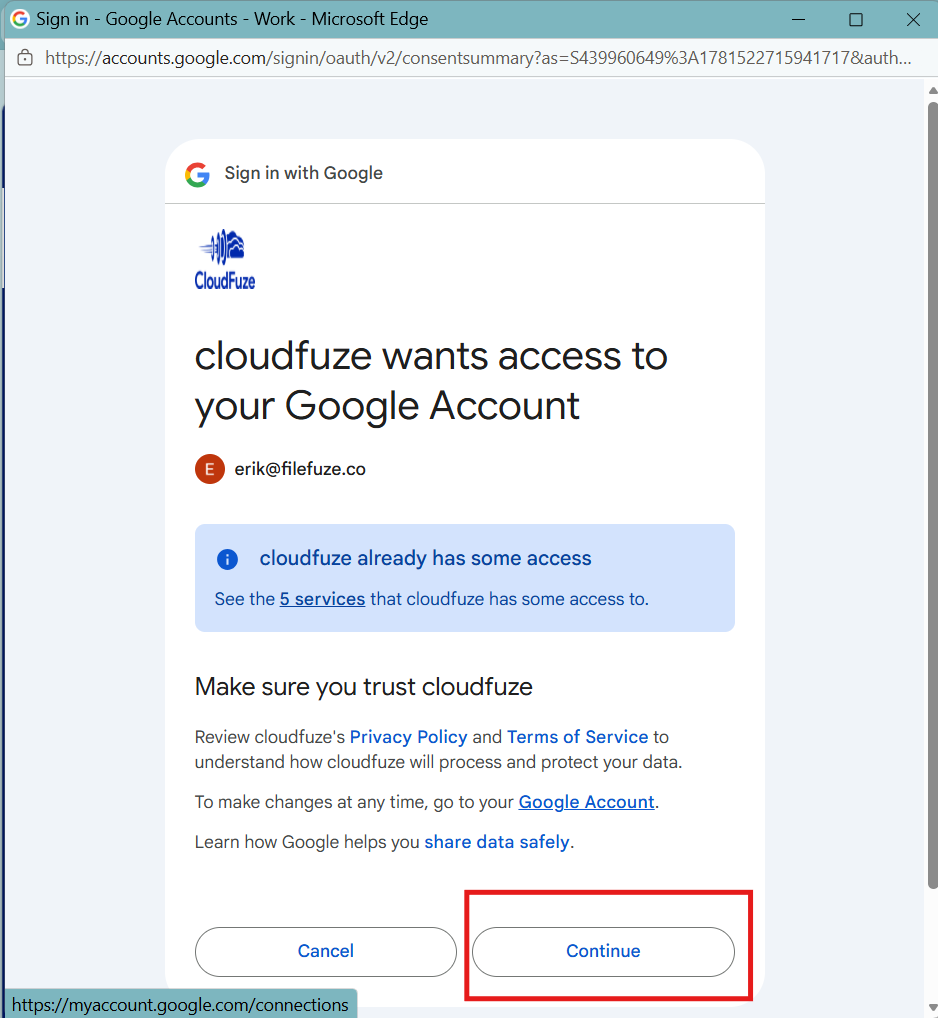 Step 6: Allow CloudFuze to Access Your Account