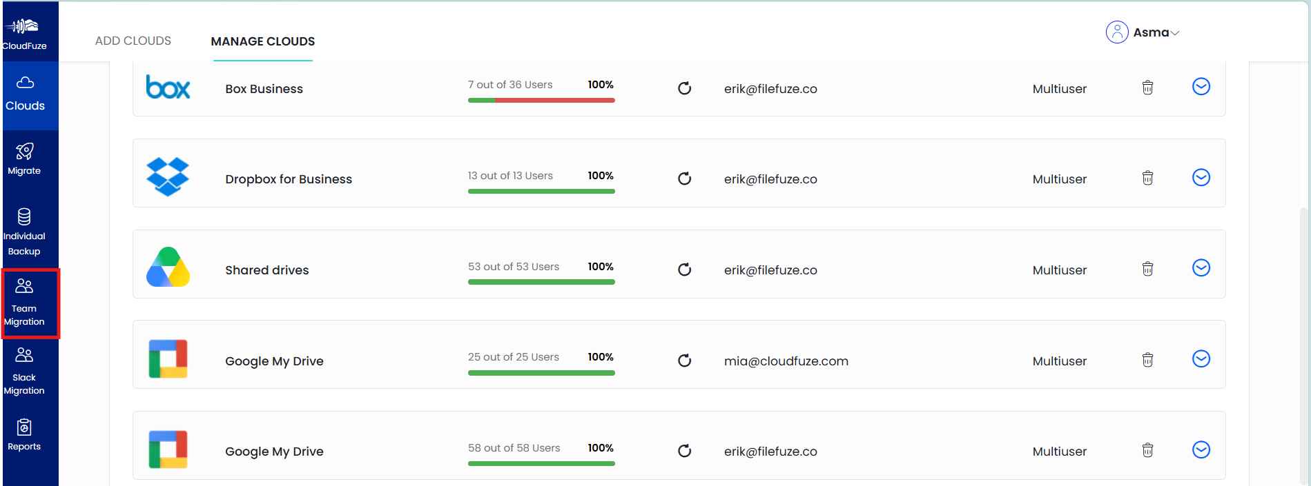Step 8: Click on the Team Migration Icon