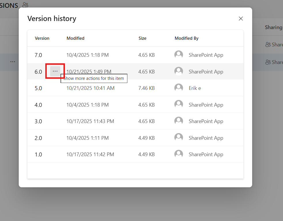 selecting file versions to restore in onedrive