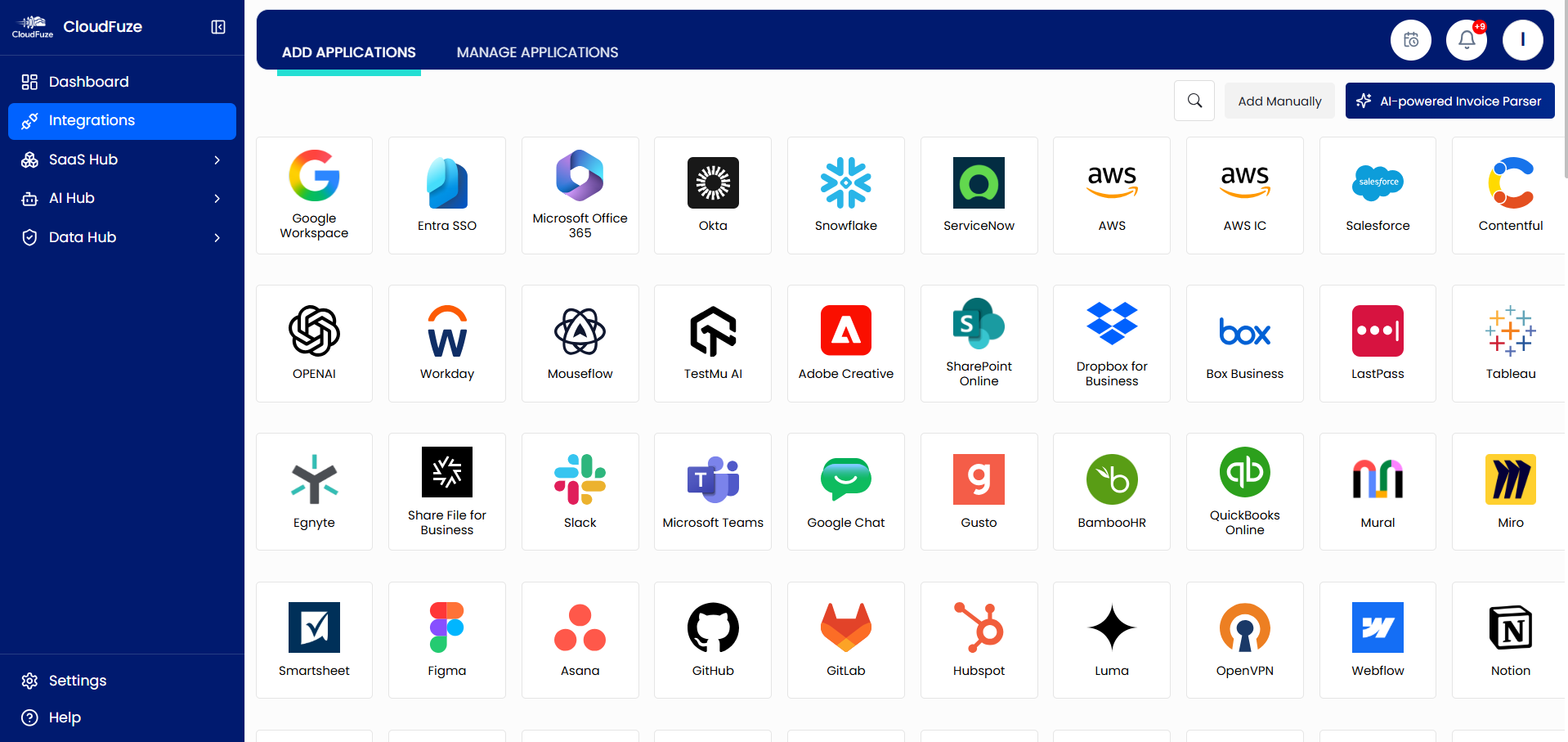 Adding Applications to CloudFuze Manage