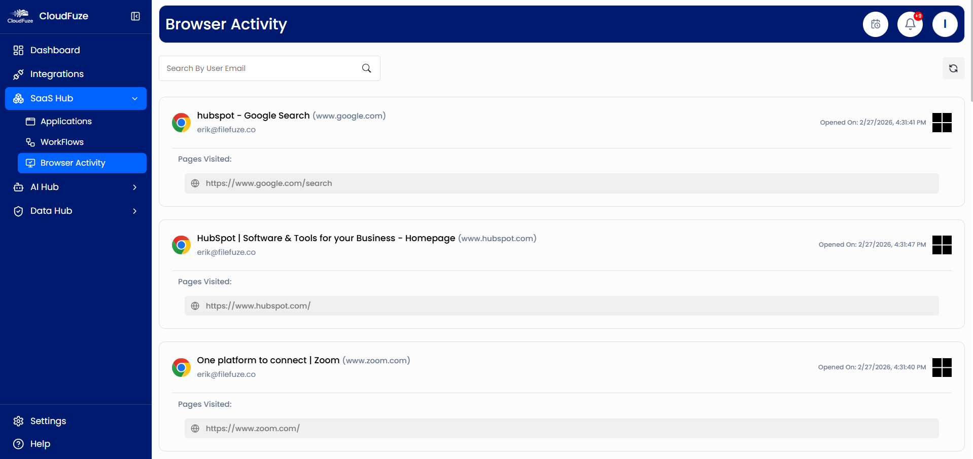 Browser Activity Tracker in CloudFuze Manage