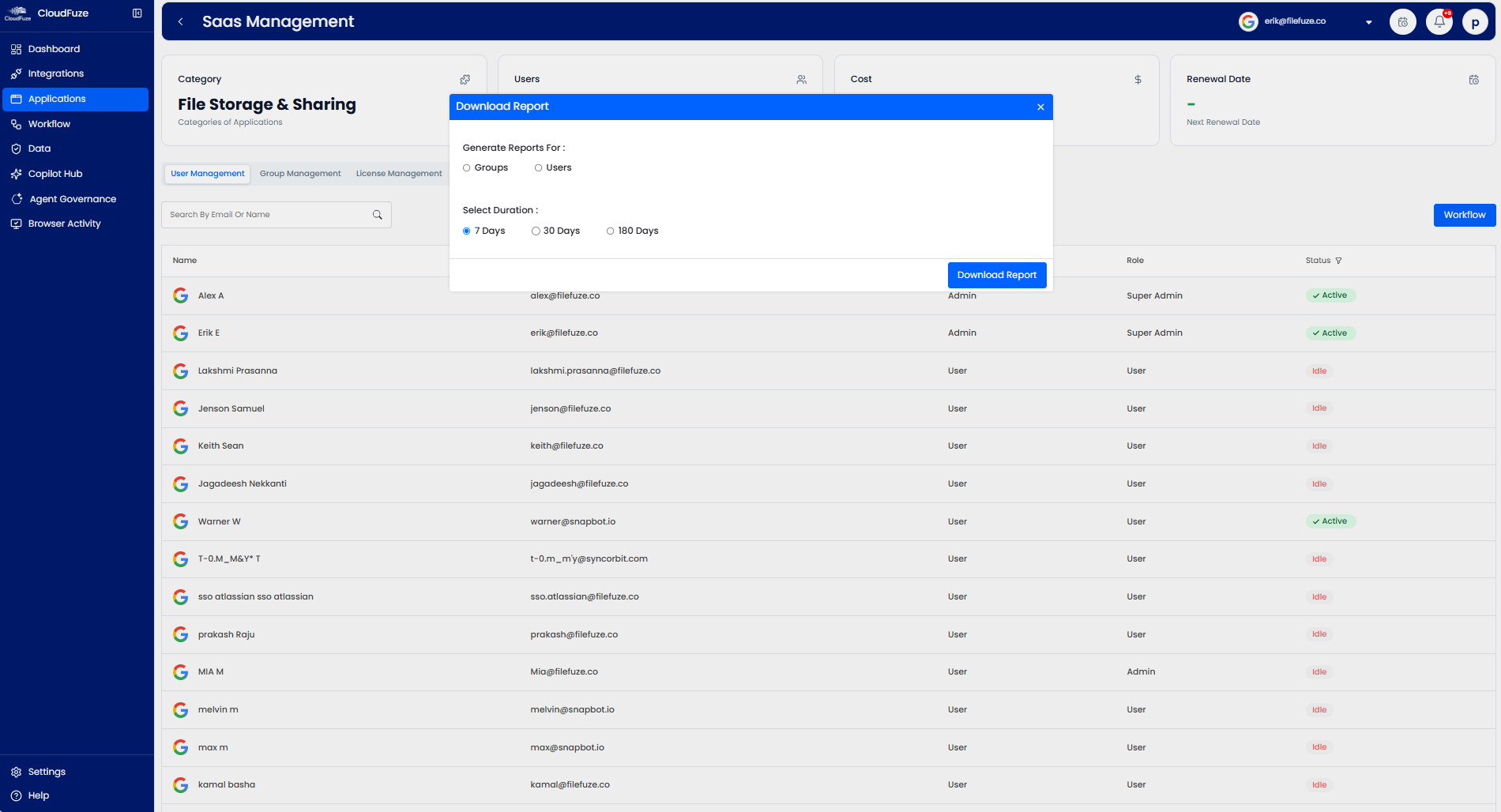 CloudFuze Manage: Instant Audit-Report Download