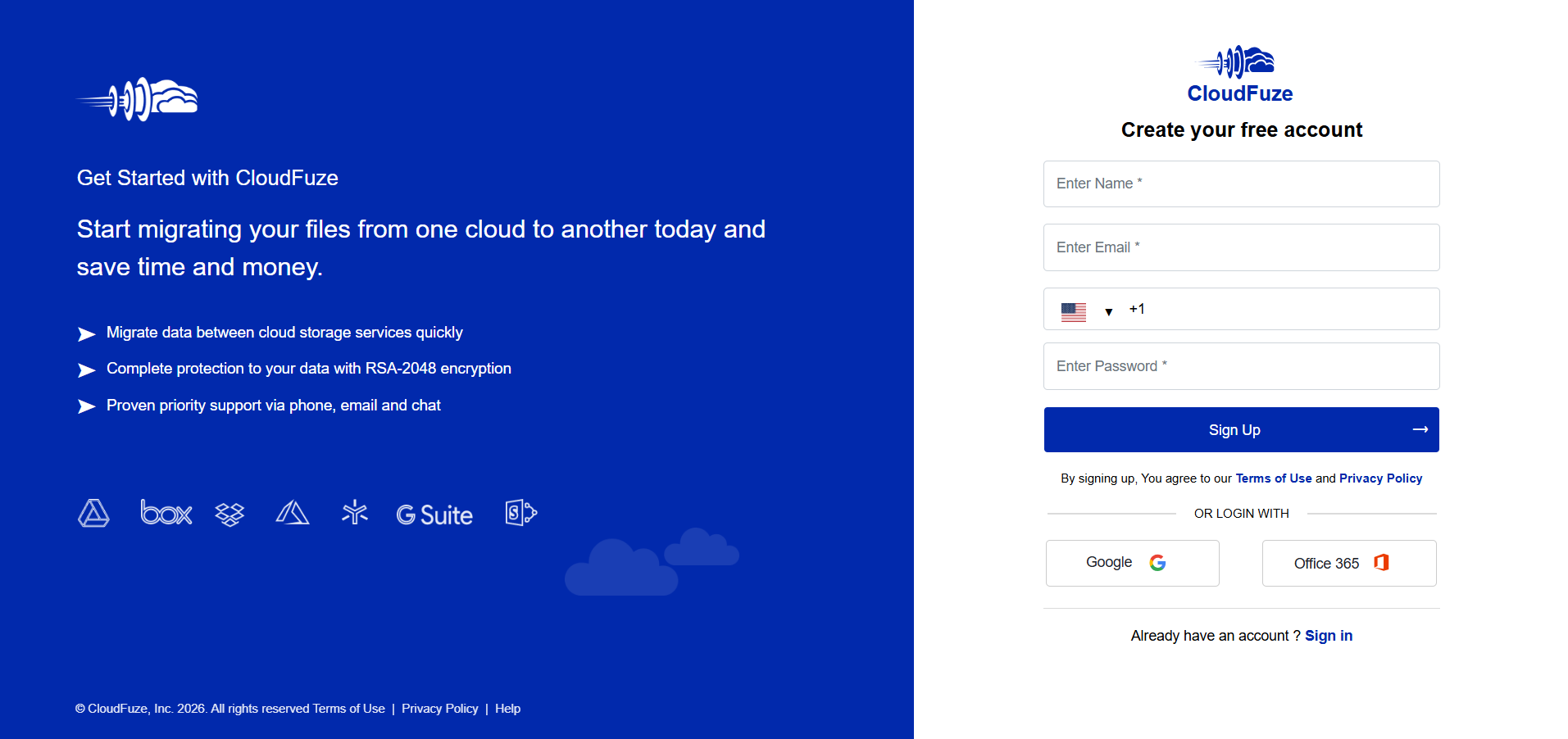 Create a CloudFuze Account