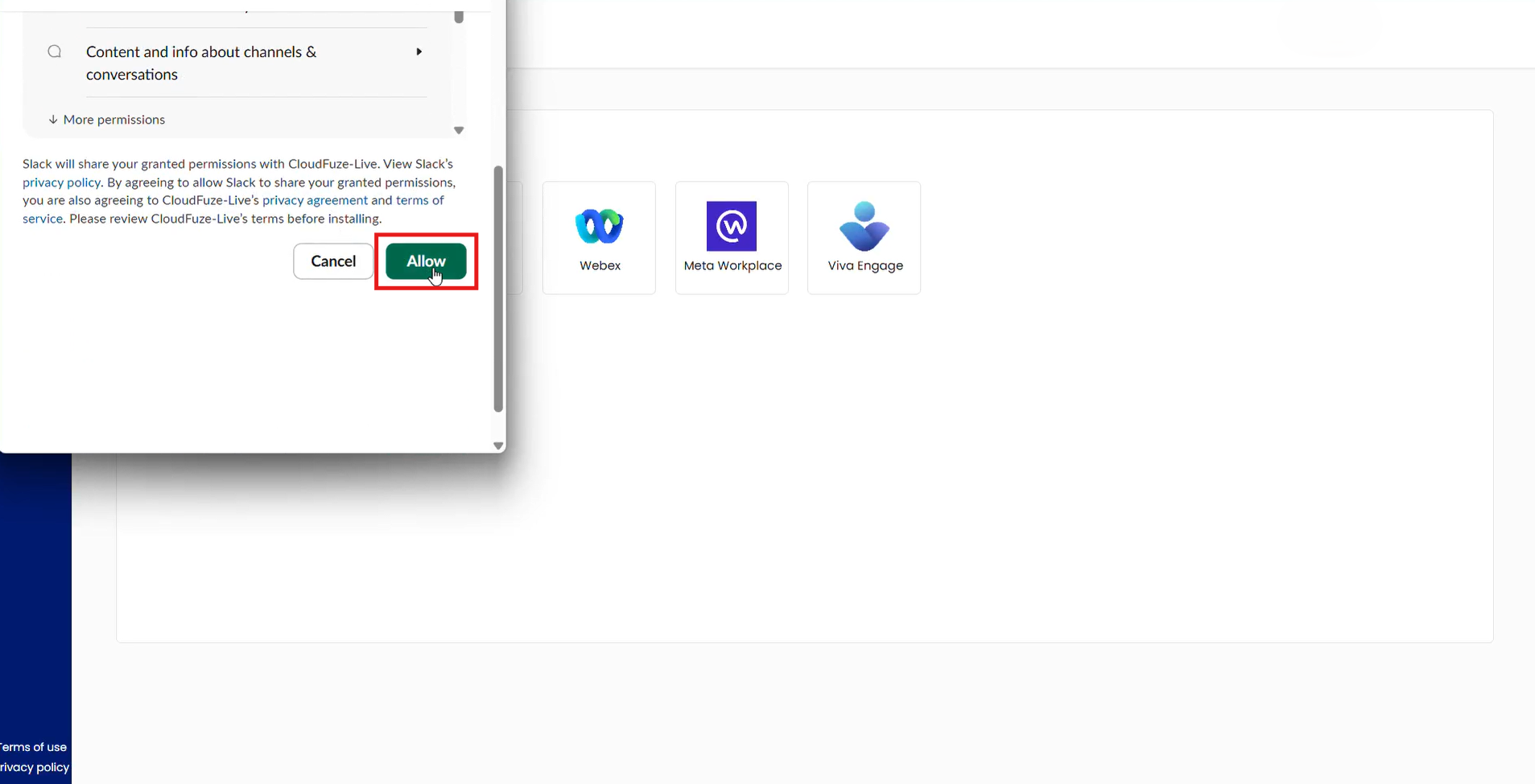 Allow Slack permission to CloudFuze