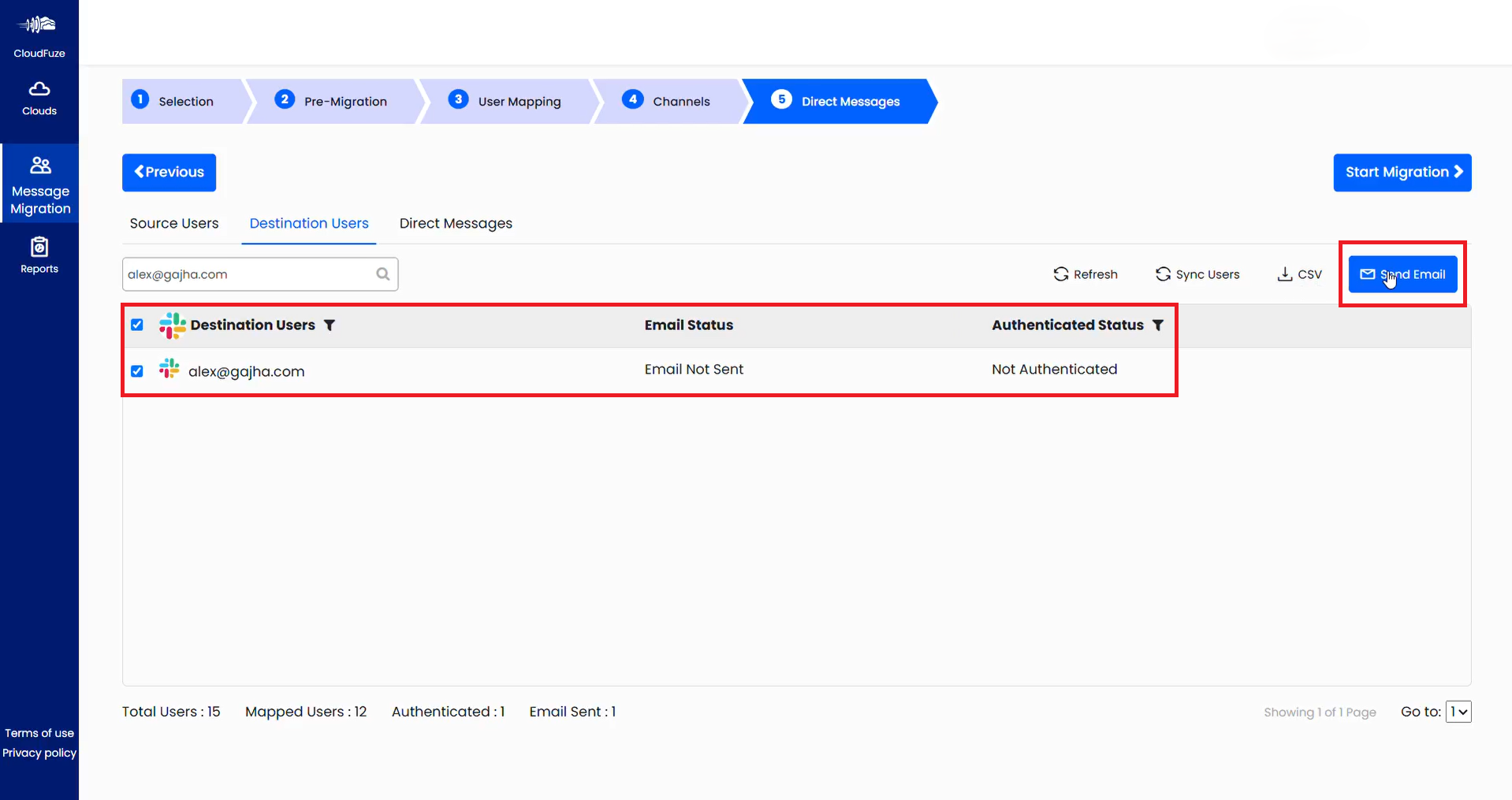 Select and Authenticate Users for Direct Messages Migration
