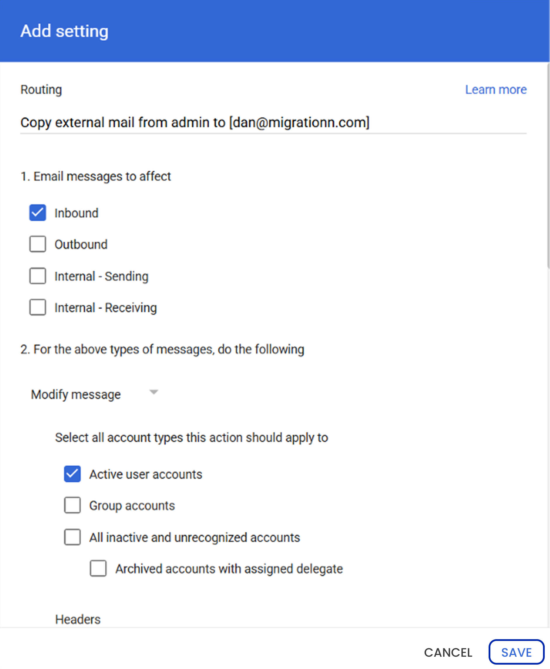 Step 10 configure Gmail routing