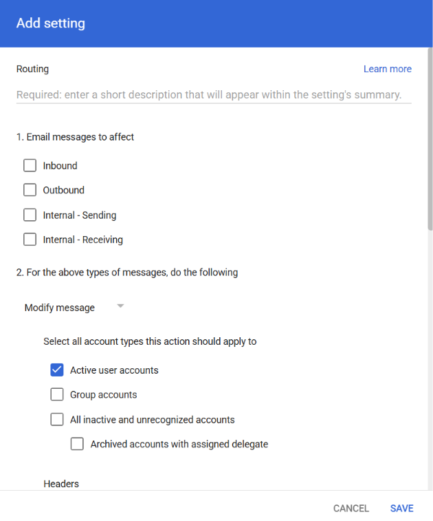 step 6 configure Gmail routing