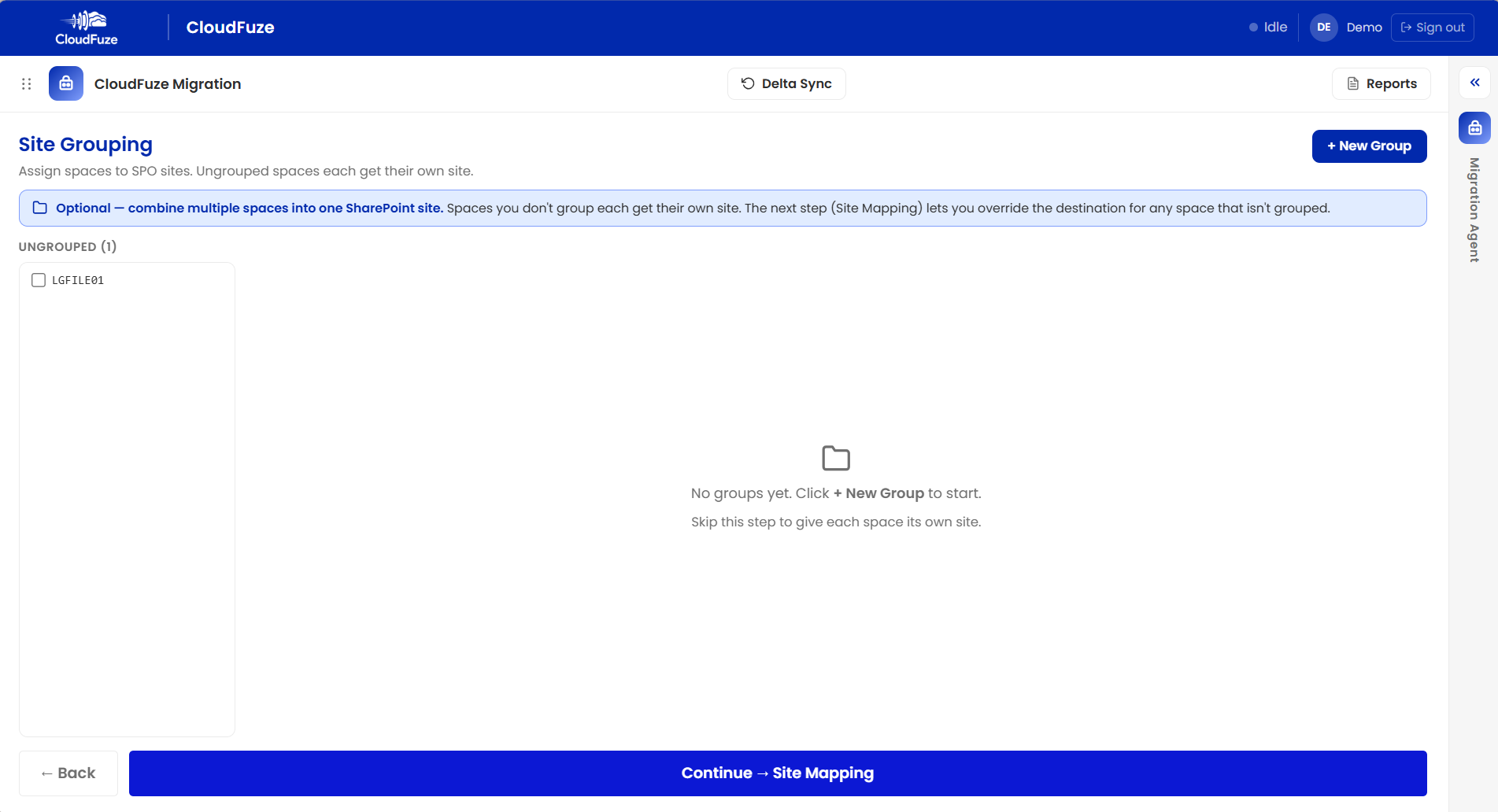 Group Spaces into Sites