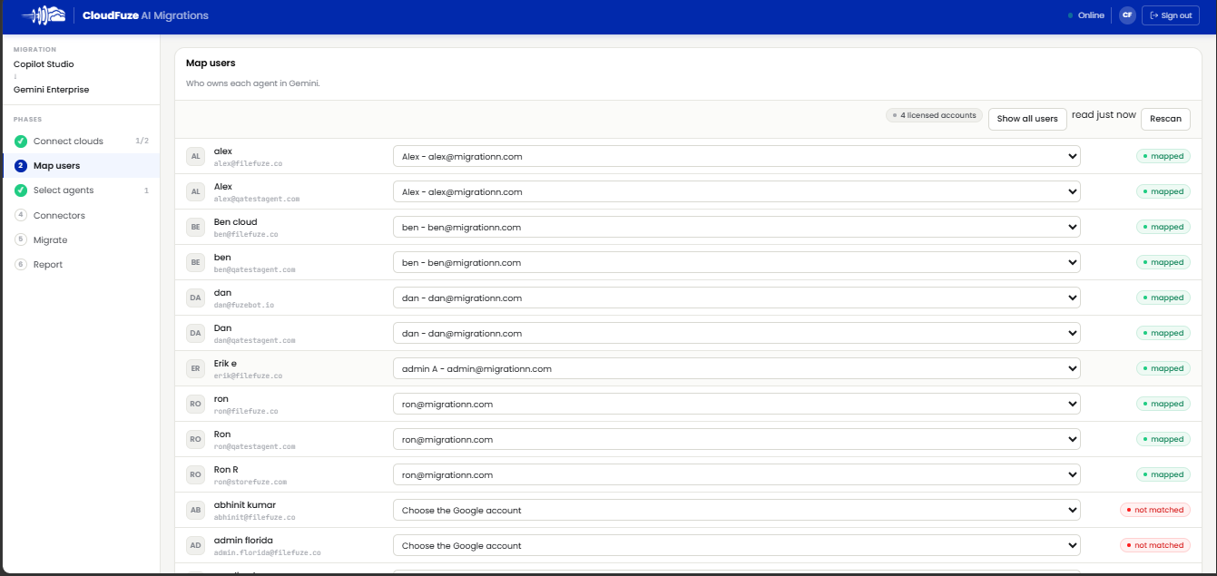 Mapping users for Copilot Studio to Gemini Enterprise migration